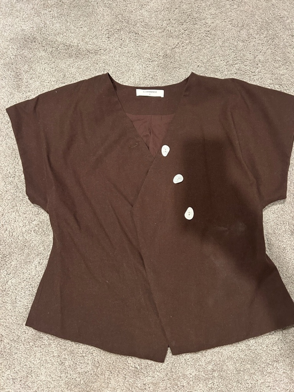 Commense Chocolate Brown Short-Sleeve Button-Front Top